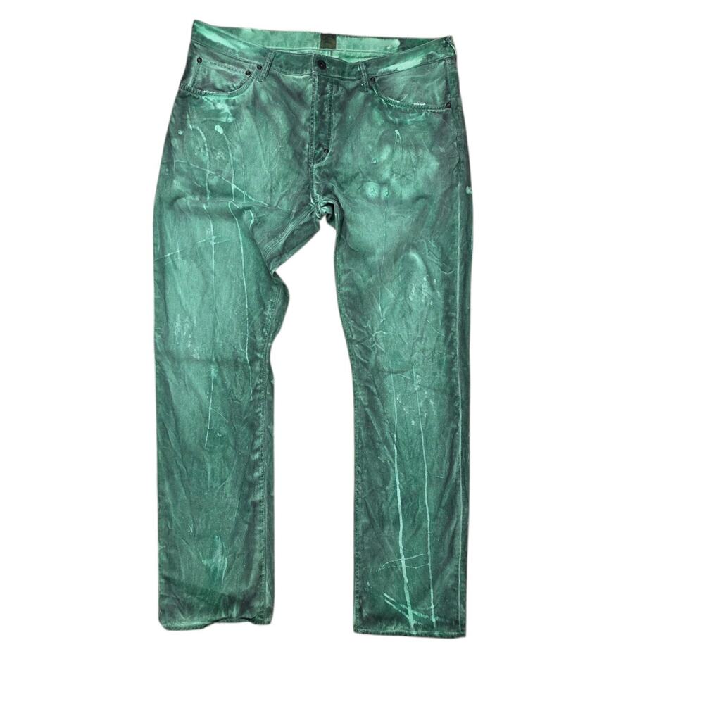 PRPS Jeans Mens 38 x 32 Green Stretch Denim Distressed Button Fly Deadstock NOS